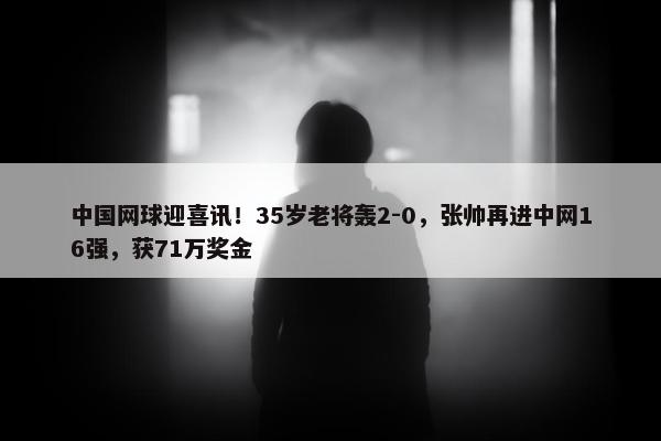 中国网球迎喜讯！35岁老将轰2-0，张帅再进中网16强，获71万奖金